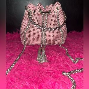 Pink rhinestones small bag with diamond handles crossbody bag purse